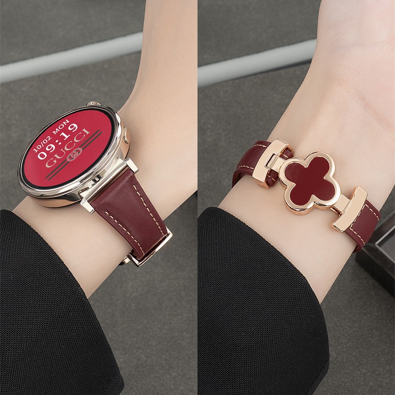 Suitable for Huawei Gt6 Watch Gt5 Strap Gt6Pro Leather 3Pro Women's Model Watch4 Four-Leaf Clover Magnetic Buckle