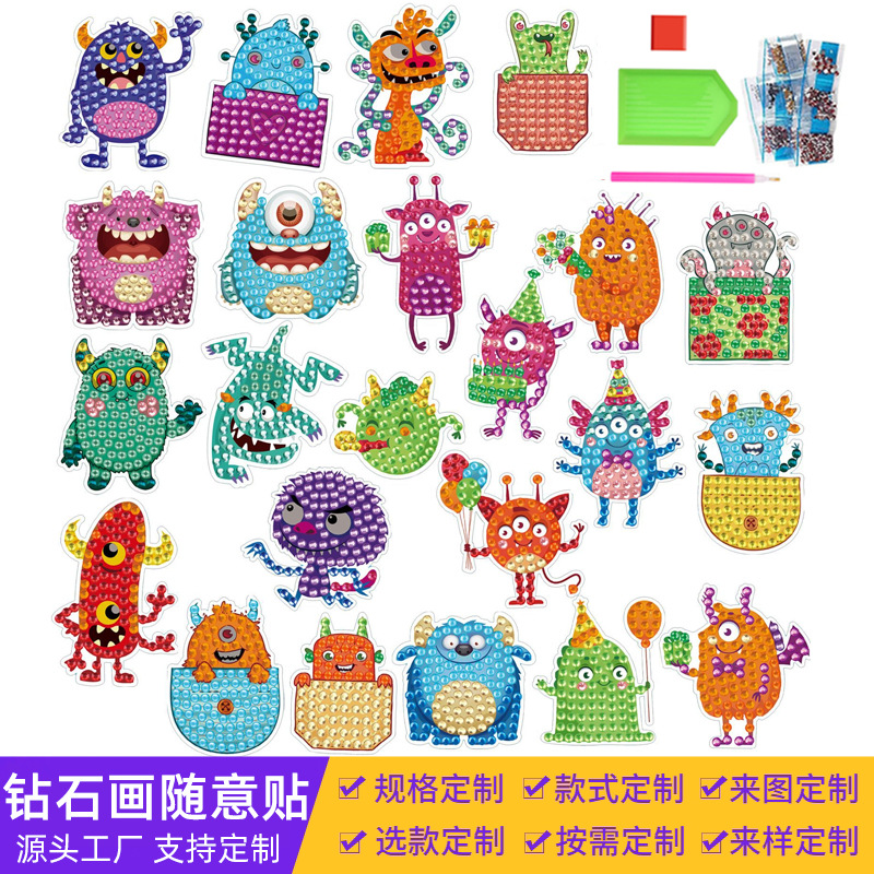 Pequeños monstruos de dibujos animados más vendidos dibujos de diamantes hechos a mano diy aleatoriamente pegatinas de mampostería pegatinas de pared pegatinas de juguetes pegatinas llenas de diamantes