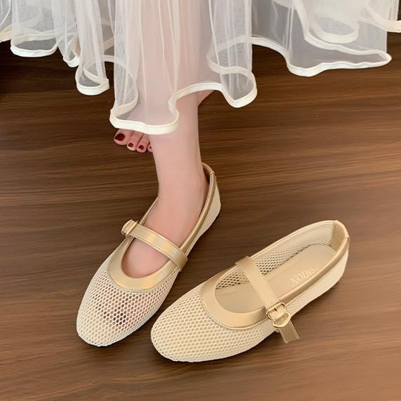 New Breathable Mesh Women's Shoes 2025 Foreign Trade Korean Style Elegant Hollow Single Shoes Commuting Flat Slip-On Loafers