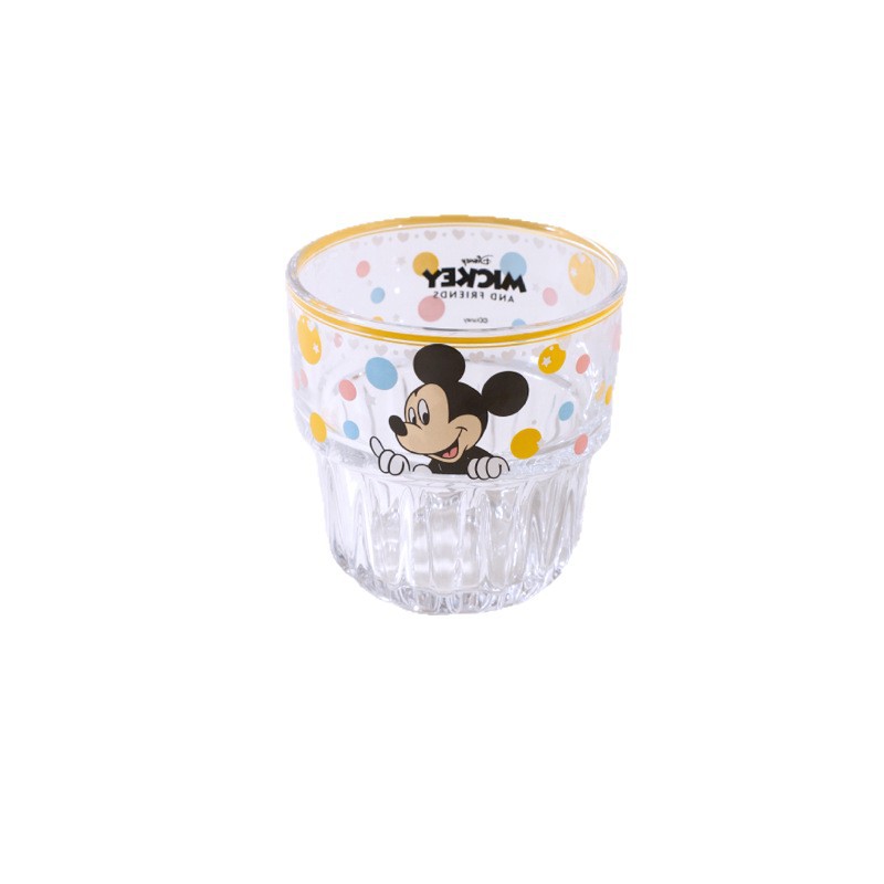 Nueva taza de vidrio de patrón vertical de Disney, taza de agua de dibujos animados de lunares, taza de agua para el hogar de alto valor femenino, taza de agua para la oficina