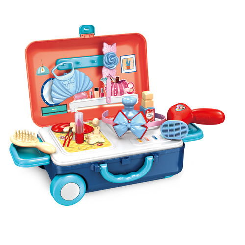 Wholesale children's play house makeup kitchen toys trolley case simulation cooking kitchen utensils set girl role play