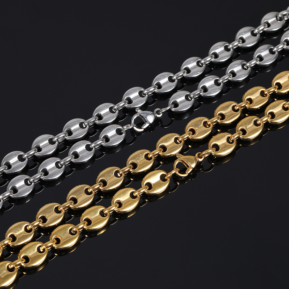 Geometric Pattern Men's Gender Hip-Hop 304 Stainless Steel Geometric Coffee Bean Chain Men Chain Necklaces