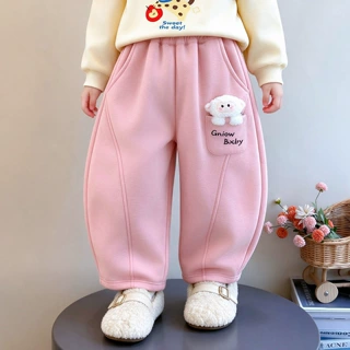 冬季新款儿童卡通弯刀加绒裤2026韩版女童洋气校园裤童装一件代发