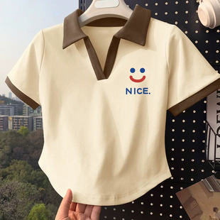 Girls' Pure Cotton Short-Sleeve Polo Shirt Summer Trendy Casual Versatile Student T-Shirt Top