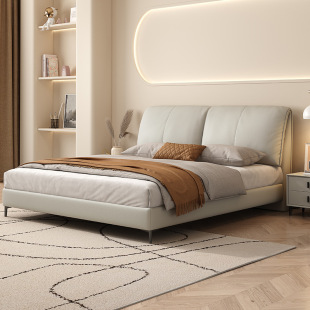 Removable Solid Wood Layer Cowhide Genuine Leather Elephant Ear down Master Bedroom Large Bed Home Double Bed Wedding Bed