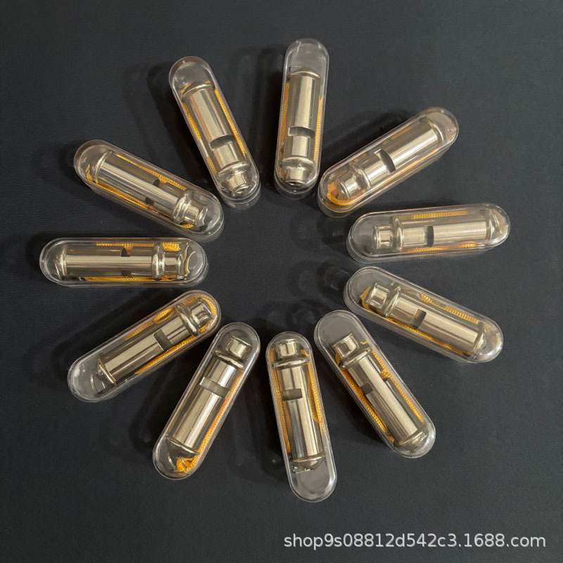Cylindrical metal whistle is durable and has a unique, loud sound, suitable for outdoor gatherings and sports competitions