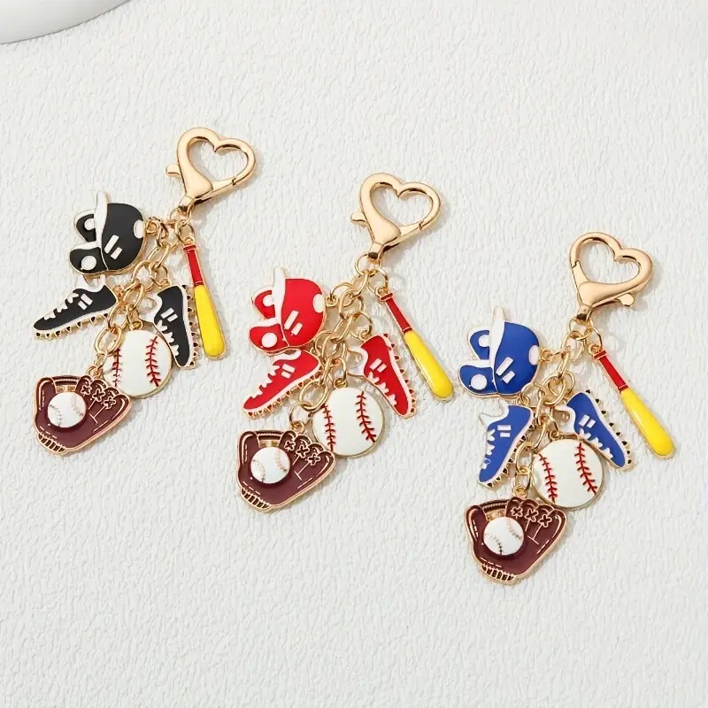 Cross-border New Cartoon Cute Red and Blue Oil Drop Baseball Keychain Niche Couple Bag Jewelry Key Chain Pendant