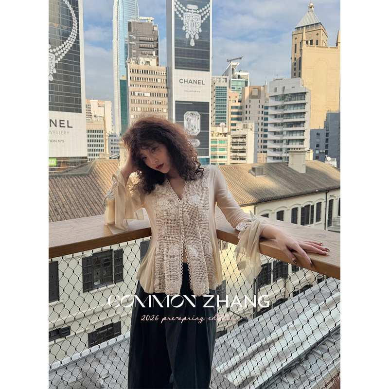 Youji Cz Zhang Spring French-Style Lace Splicing Mesh Shirt for Women, Elegant Jacquard Lace Blouse C13755 Youji Cz Zhang Spring French-Style Lace Splicing Mesh Shirt for Women, Elegant Jacquard Lace Blouse C13755