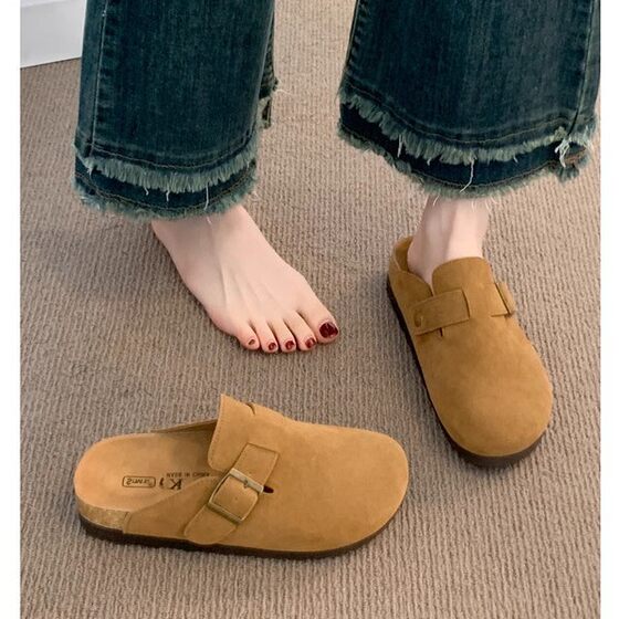 Birkan Shoes Women's Spring and Autumn 2025 New Pregnant Women's Baotou Half Slippers Outer Wear Thick-soled Lazy Slip-on Retro Women's Shoes