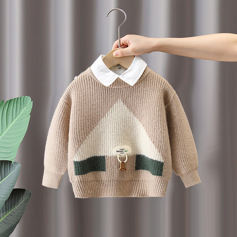 6516 suéter de cuello redondo para niños 2025 nuevo estilo estilo occidental niño a finales de otoño ropa coreana suéter de punto estilo otoño e invierno moda