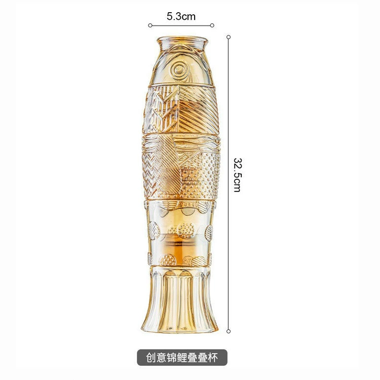 Creative tower, glass transparent amber set, 4 pieces, carp