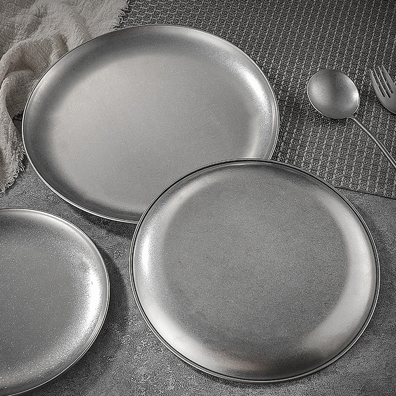 Estilo retro coreano disco de acero inoxidable apenado placa superficial postre pastel plato de hueso bandeja de la tienda de café