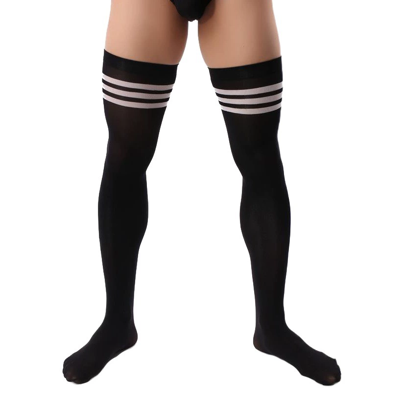 Мужские футбольные носки, мужские бархатные набедренные носки, мужские спортивные черно-белые полосатые чулки
