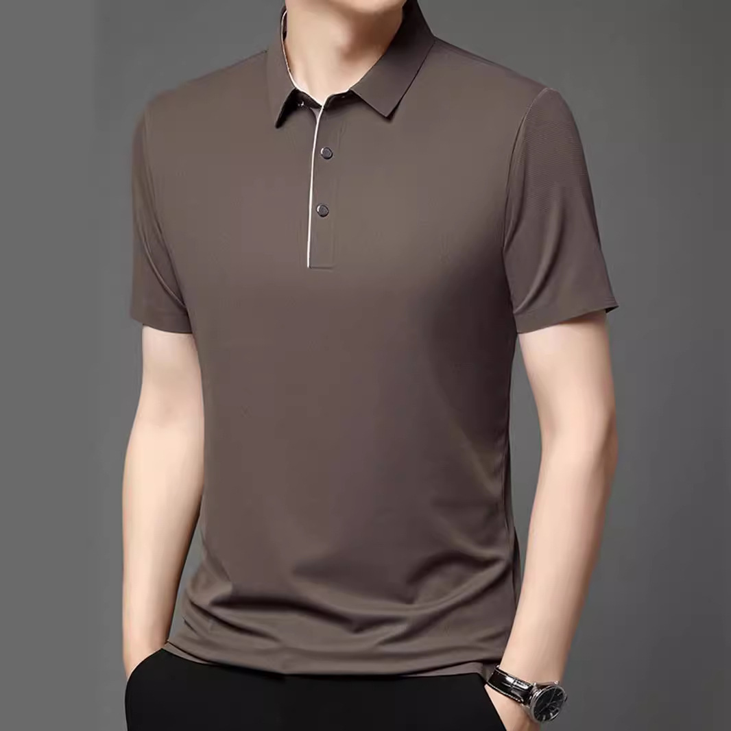 seamless ice silk polo shirt middle-aged men's summer business casual skin-friendly breathable lapel dad's short-sleeved T-shirt