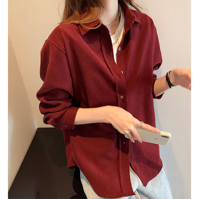 2026 Women's Autumn and Winter Layered Design Shirt, Corduroy Retro Hong Kong Style Long-Sleeve Brushed White Shirt Jacket