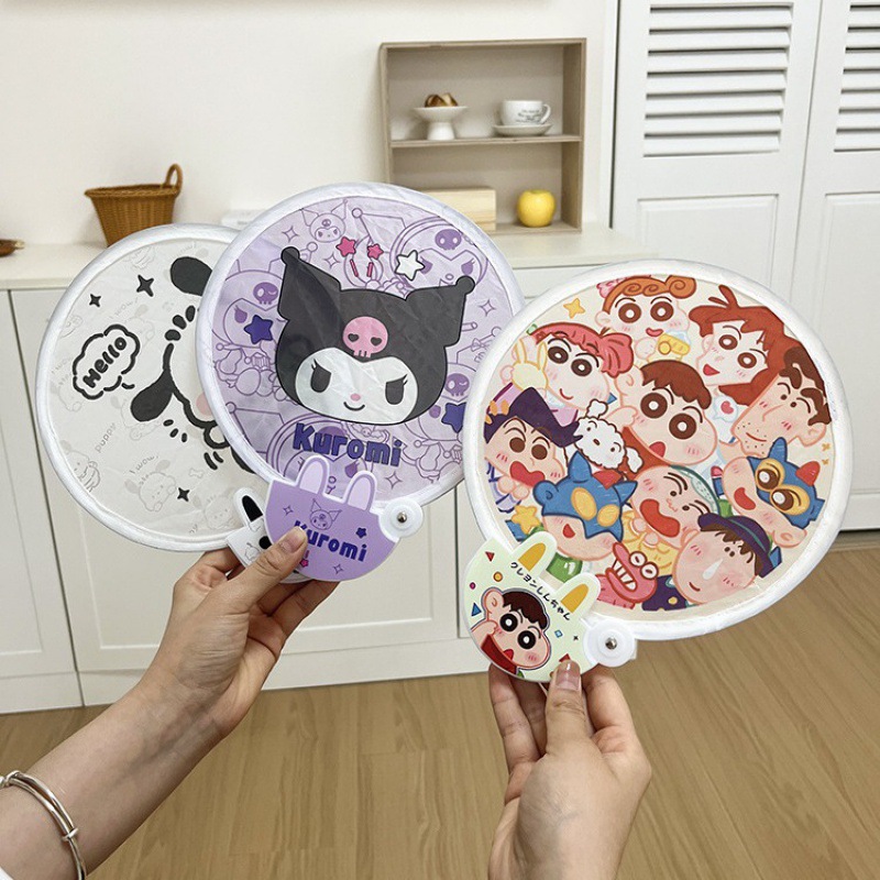Folding summer cartoon handheld round fan for students