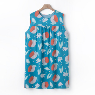 Casual Sleeveless Nightgown for Mothers and Girls Summer Thin Printed Pajamas Vest Middle-Aged and Elderly Large Size Home Wear Dress