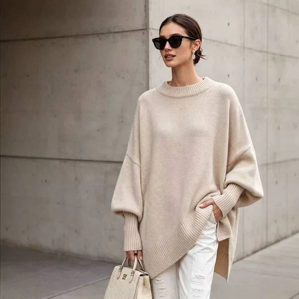 European and American cross-border independent website 2026 autumn and winter round neck pullover loose casual style solid color sweater for women plus size knitwear