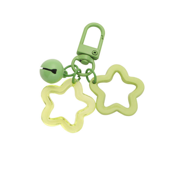 New color acrylic hollow five-pointed star keychain pendant cute paint Bell accessories earphone cover decoration