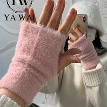 保暖毛线半指手套秋冬季仿羊绒针织护手腕女露指半截漏指学生护腕