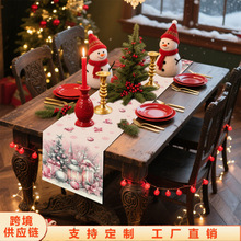 文达跨境新款圣诞快乐桌布餐垫 粉色圣诞球圣诞树蜡烛圣诞节桌旗