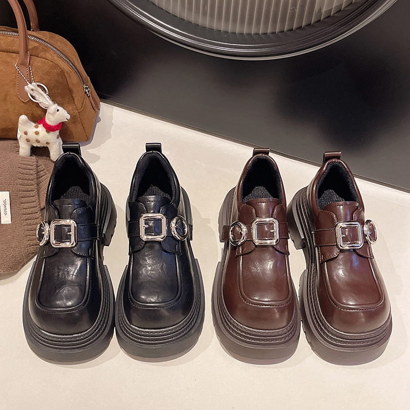 "Miaolu" chaleco de cuento de hadas ~ zapatos de fondo grueso de Lefour para mujeres de otoño y invierno de la escuela de viento de tacones gruesos zapatos de cuero jk aumento de altura zapatos simples