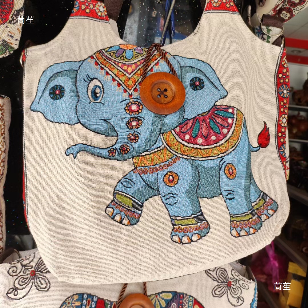 西双版纳云南傣族民族风手工刺绣单肩包斜挎包纽扣包泰国特色