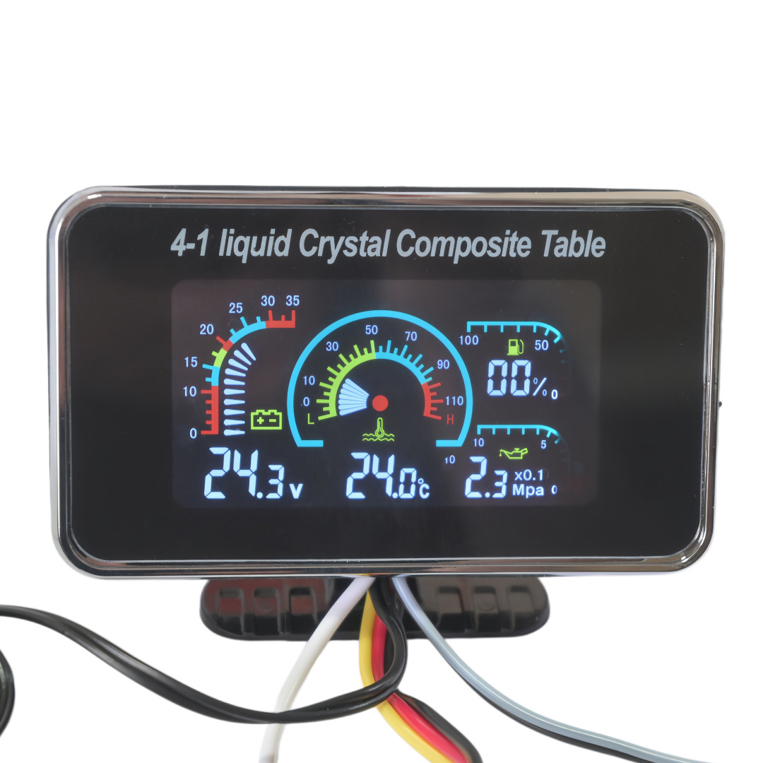Universal 12V/24V Modified LCD Water Temperature, Voltage, Oil Pressure, and Oil Level Four-in-One Combination Gauge for Cars and Trucks
