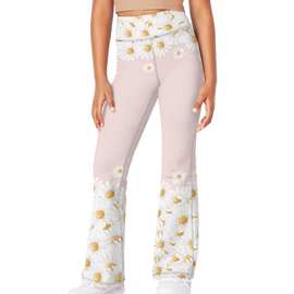 跨境女童雏菊图案喇叭裤高腰瑜伽裤女孩阔腿裤裤宽松舞蹈裤独立站