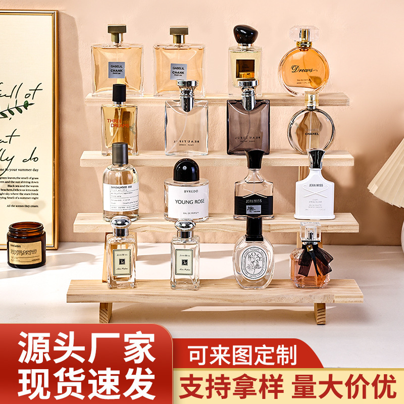 Perfume Display Rack High Color Value Solid Wood Stepped Storage Rack Desktop Display Wooden Perfume Sample Storage Rack