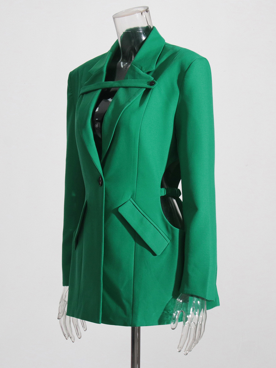 Blazer para Mujer con Un Botón de Poliéster, Manga Larga con Bolsillos