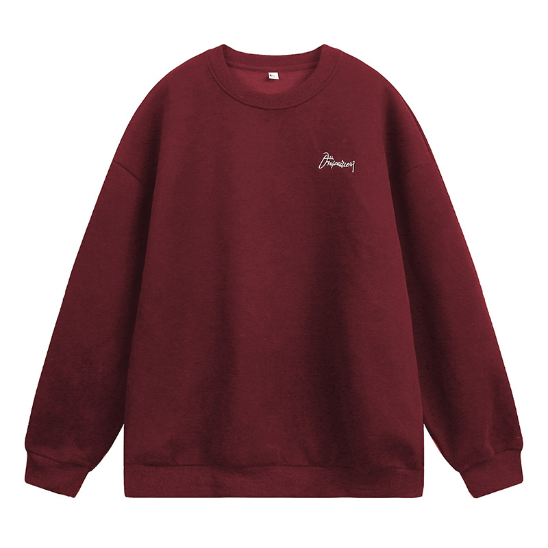 380 グラムヘビーウェイトコントラストカラーフラワーレター刺繍ラウンドネックスウェットシャツメンズ秋の質感ルーズカジュアルプルオーバージャケット