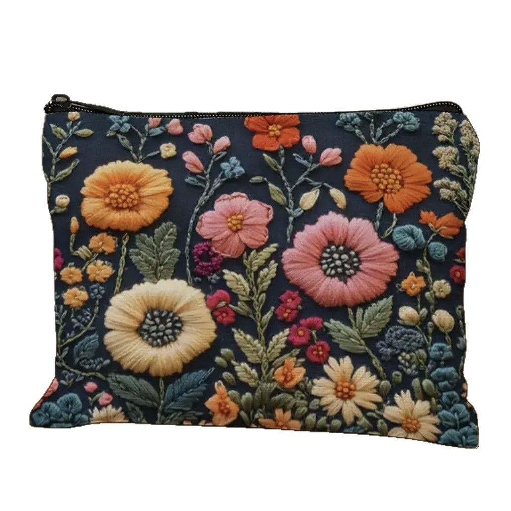 Amazon poliéster transfronterizo impresión digital 3D estereoscópica bordado floral decoración bolsa de maquillaje al por mayor comercio exterior