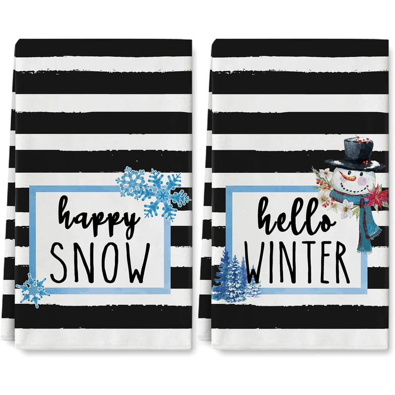 Winter kitchen towel white black striped dish towel Christmas Snowman snowflake Happy Snow Tea towel Christmas hand towel Winter kitchen towel white black striped dish towel Christmas Snowman snowflake Happy Snow Tea towel Christmas hand towel