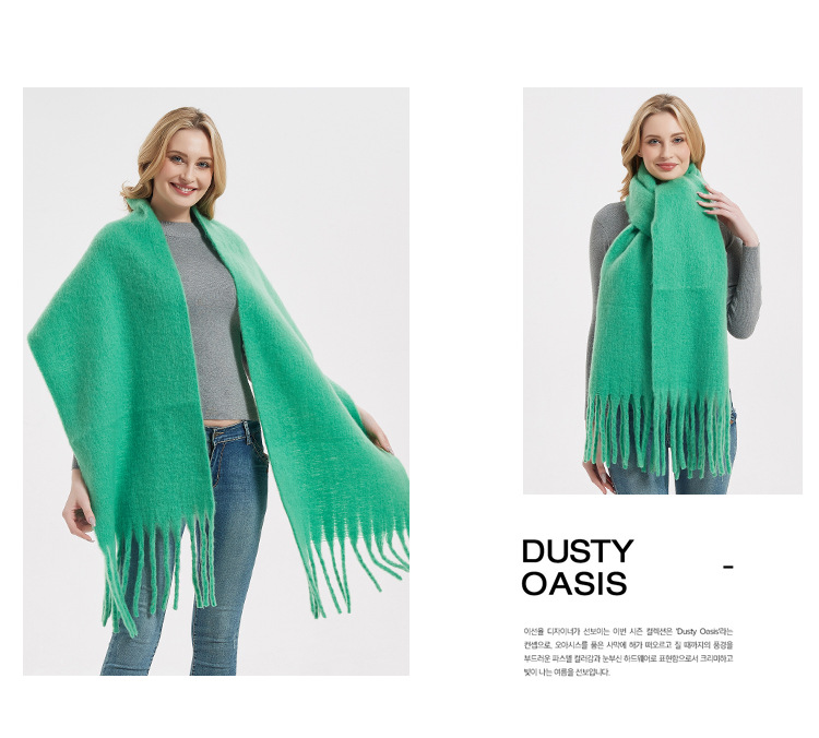 Unisex Women's shawl long fringe coarse beard grass green thick solid color scarf_voghion.com