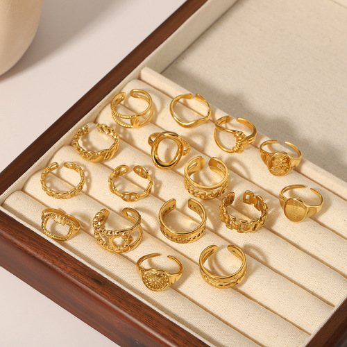 European and American Internet celebrity simple titanium steel ring does not fade ins flower niche trend irregular open ring