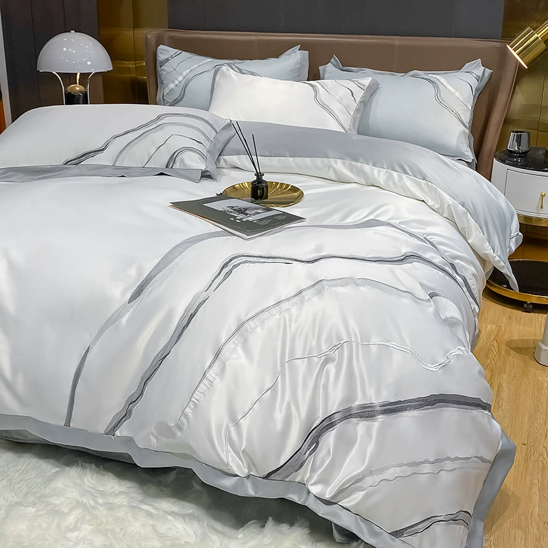 Summer silk double-sided silky set, sheet, duvet cover, bedspread, 4 piece set, light luxury style