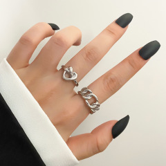 European and American Cross-Border New Cute Heart Chain Ring Set, Unconventional Individual Cold Elegant Style High-End Ring Finger Ring for Women