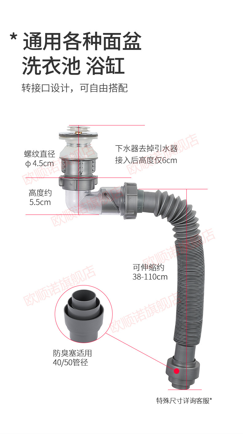 厂家批发脸盆下水器不锈钢翻板式面盆下水器横排下水管弹跳下水器详情10