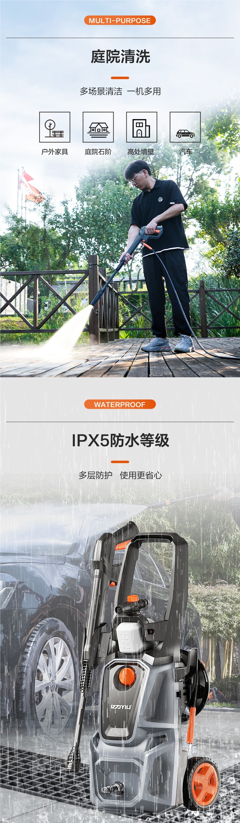 Yili Car Washing Machine High-Pressure Water Gun Household 220V Booster Pump Powerful Floor Cleaning Machine Portable Car Washing Machine Peihui