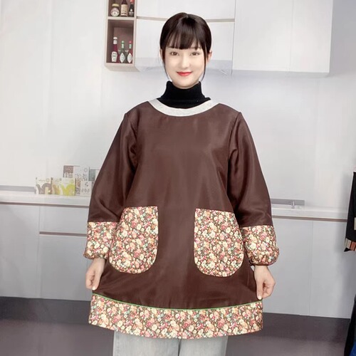 Long-sleeved apron—waterproof and oil-resistant—for kitchen, home, and hospitality use; vintage-style, ethnic-inspired, festive Chinese-style coverall.