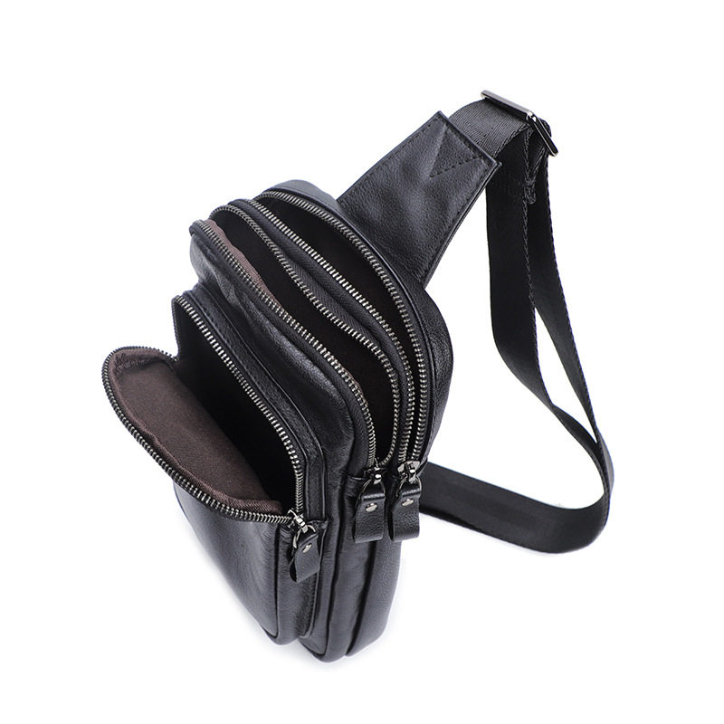 Túi đeo chéo trước ngực nam da bò thật 15×7×25 cm chống trộm — Màu đen chi tiết 4