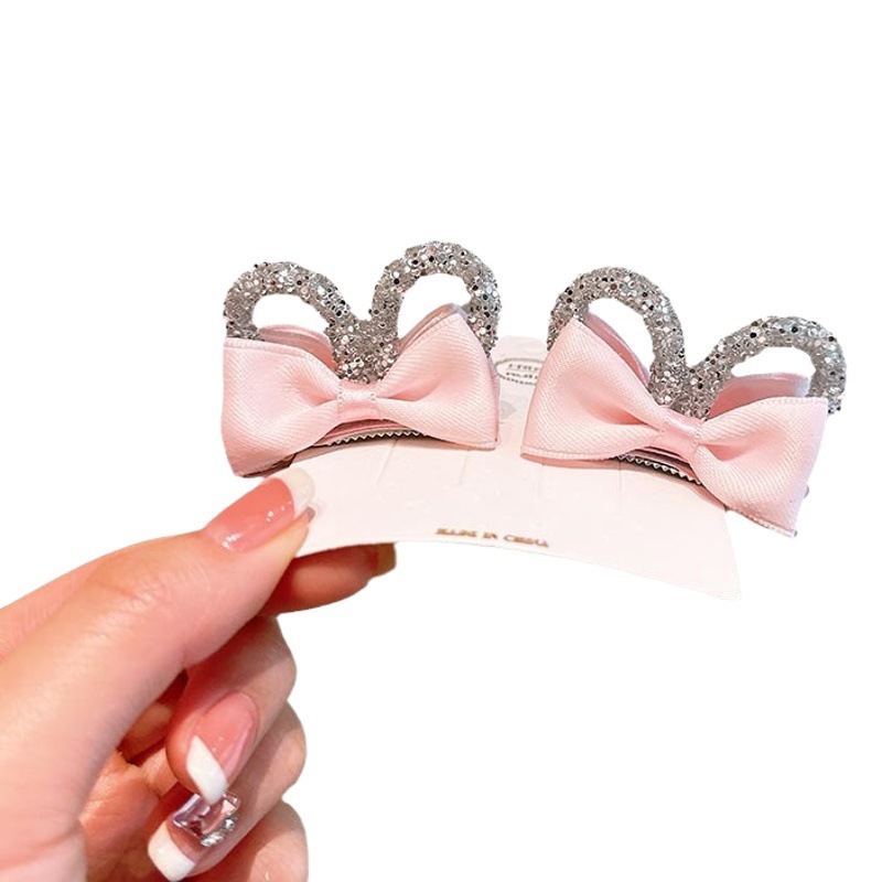 Tela infantil arco orejas de conejo clip para niñas tarjeta de cabello nueva princesa adornamiento de cabello de niña clips frange lateral