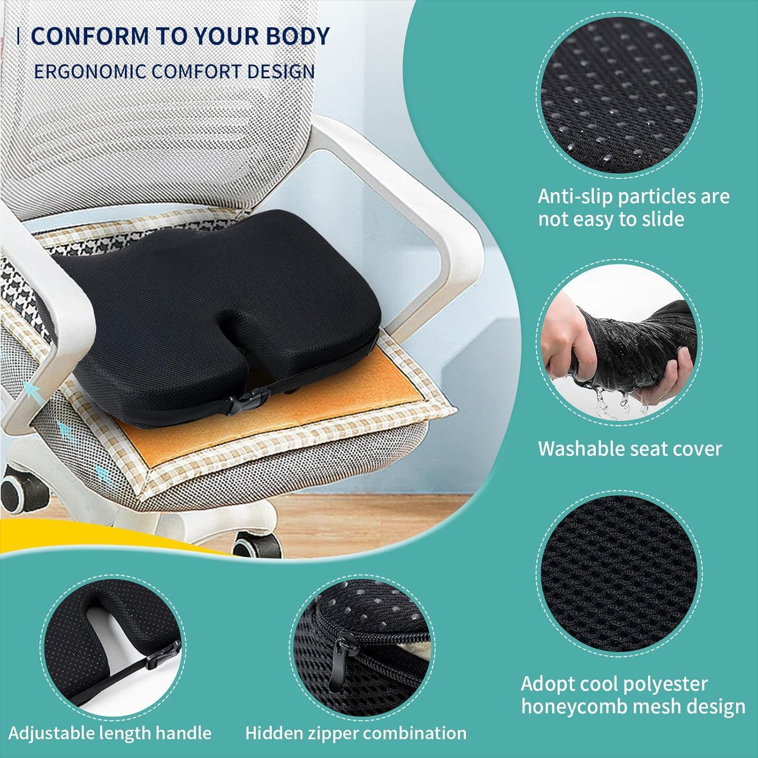 Gel Memory Foam Buttocks Cushion Is Cool, Breathable and Not Stuffy. Cross-Border Foreign Trade Best-Selling Model Manufacturer Wholesale Direct Sales