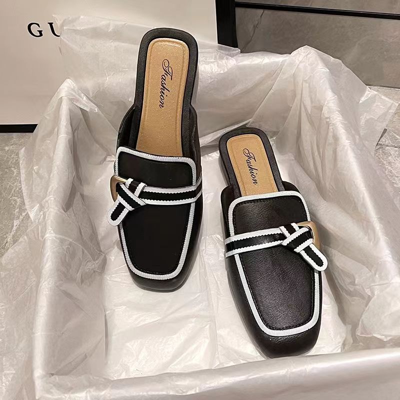 Baotou Mezzo Supporto Pantofole Estive Donna Capispalla New Net Rosso Versione Coreana Sandali e pantofole casual antiscivolo con tacco basso_voghion.com