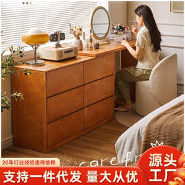 实木梳妆台斗柜一体卧室化妆桌椅简约现代转角床尾柜收纳柜储物柜