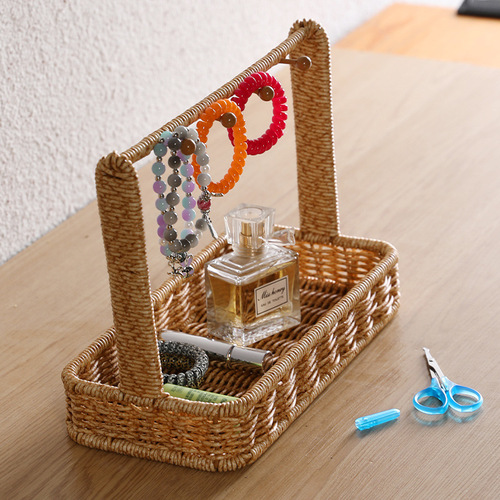 Desktop storage box for entrance and entrance, key storage rack, imitation rattan sundry cosmetics storage basket