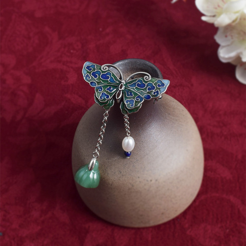 Wholesale Ancient Style Enamel Butterfly Brooch, Hairpin Flower, Women's Collar Pin, Qipao Ancient Costume Chinese Ethnic Style Accessory Pin
