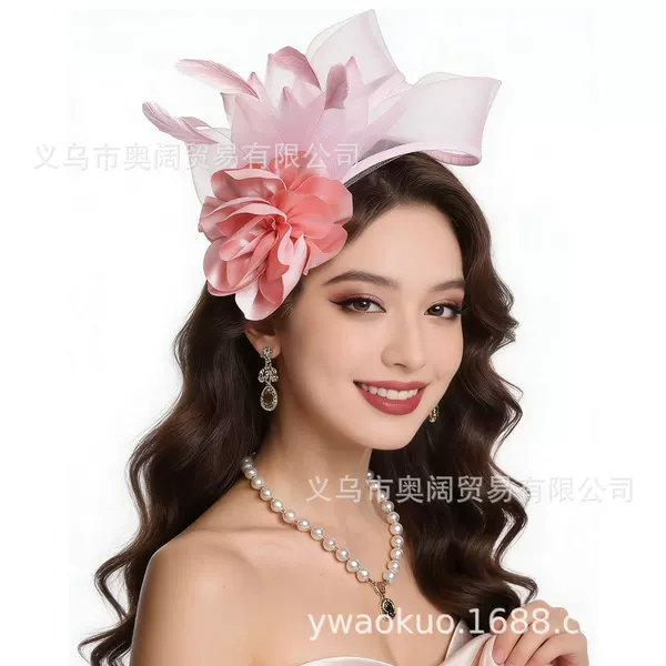 Cross-Border Amazon Hot-Selling Bridal Mesh Feather Headpiece for Horse Racing Festival, Tea Party, and Dance Party Hair Accessories Wholesale Supply