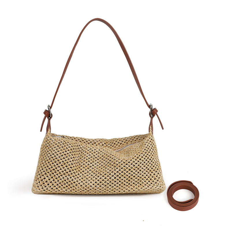 Woven Texture Zip Dual Strap Shoulder Bag 1